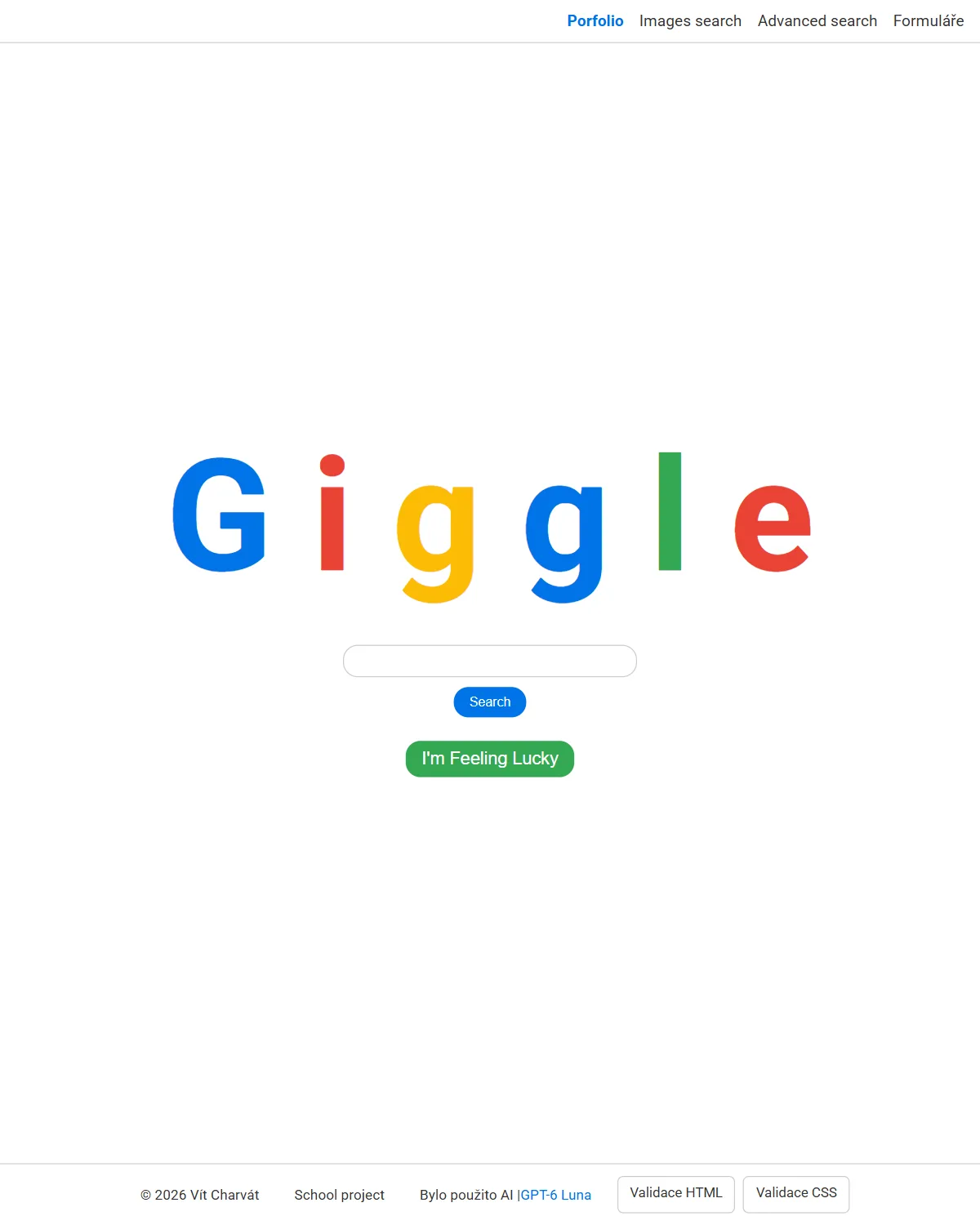 Home page of Giggle: the colourful Giggle logo above a search box.